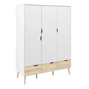 OSLO Wardrobe 3 Doors 3 Drawers in White and Oak