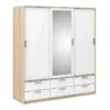 LINE Wardrobe 3 Doors 6 Drawers in Oak with White High Gloss