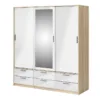 LINE Wardrobe 3 Doors 6 Drawers in Oak with White High Gloss - Image 11