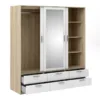 LINE Wardrobe 3 Doors 6 Drawers in Oak with White High Gloss - Image 10