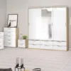 LINE Wardrobe 3 Doors 6 Drawers in Oak with White High Gloss - Image 7