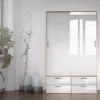 LINE Wardrobe 2 Doors 4 Drawers in Oak with White High Gloss - Image 8