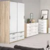 LINE Wardrobe 2 Doors 4 Drawers in Oak with White High Gloss - Image 7