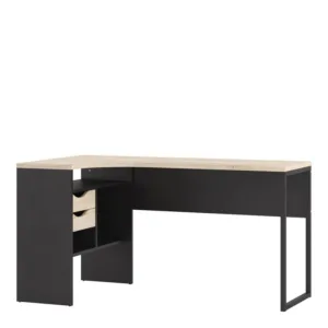 FUNCTION PLUS Corner Desk 2 Drawers in Black Matt and Oak