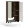 FUR China Cabinet 1 Door 1 Glass Door 2 Drawers in Walnut, White and Grey - Image 11