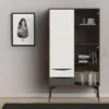 FUR China Cabinet 1 Door 1 Glass Door 2 Drawers in Walnut, White and Grey - Image 8