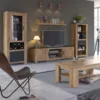 RAPALLO 2 Door Display Cabinet with Wine Rack in Chestnut and Matera Grey - Image 4