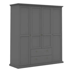 PARIS Wardrobe with 4 Doors and 2 Drawers in Matt Grey