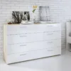 PEPE Wide Chest of 8 Drawers (4+4) in Oak and White High Gloss - Image 7