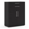 PRIMA Bookcase 1 Shelf with 2 Drawers and 2 Doors in Black Woodgrain