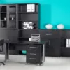 PRIMA Bookcase 1 Shelf with 2 Drawers and 2 Doors in Black Woodgrain - Image 7
