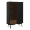 RY China Cabinet 1 Door + 1 Glass Door + 1 Drawer in Matt Black and Walnut
