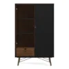 RY China Cabinet 1 Door + 1 Glass Door + 1 Drawer in Matt Black and Walnut - Image 16