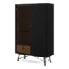 RY China Cabinet 1 Door + 1 Glass Door + 1 Drawer in Matt Black and Walnut - Image 15