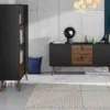 RY China Cabinet 1 Door + 1 Glass Door + 1 Drawer in Matt Black and Walnut - Image 10
