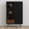 RY China Cabinet 1 Door + 1 Glass Door + 1 Drawer in Matt Black and Walnut - Image 9