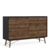 RY Wide Double Chest of 6 Drawers in Matt Black and Walnut
