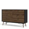 RY Wide Double Chest of 6 Drawers in Matt Black and Walnut - Image 15