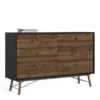 RY Wide Double Chest of 6 Drawers in Matt Black and Walnut - Image 10