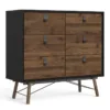 RY Double Chest of 6 Drawers in Matt Black and Walnut