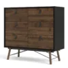 RY Double Chest of 6 Drawers in Matt Black and Walnut - Image 14