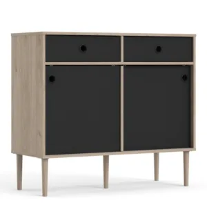 ROME Sideboard 2 Sliding Doors + 2 Drawers in Jackson Hickory Oak and Matt Black