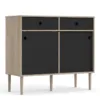 ROME Sideboard 2 Sliding Doors + 2 Drawers in Jackson Hickory Oak and Matt Black
