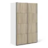 VERONA Sliding Wardrobe 120cm in White with Oak Doors and 2 Shelves