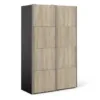 VERONA Sliding Wardrobe 120cm in Matt Black with Oak Doors and 2 Shelves