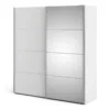 VERONA Sliding Wardrobe 180cm in White with White and Mirror Doors, 2 Shelves - Image 11