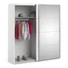VERONA Sliding Wardrobe 180cm in White with White and Mirror Doors, 2 Shelves - Image 9
