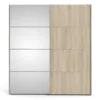 VERONA Sliding Wardrobe 180cm in White with Oak and Mirror Doors, 2 Shelves - Image 12