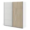 VERONA Sliding Wardrobe 180cm in White with White and Oak Doors, 5 Shelves - Image 12