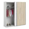 VERONA Sliding Wardrobe 180cm in White with White and Oak Doors, 5 Shelves - Image 10