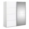 VERONA Sliding Wardrobe 180cm in White with White and Mirror Doors, 5 Shelves