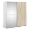 VERONA Sliding Wardrobe 180cm in White with Oak and Mirror Doors, 5 Shelves