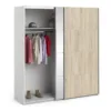 VERONA Sliding Wardrobe 180cm in White with Oak and Mirror Doors, 5 Shelves - Image 9