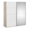 VERONA Sliding Wardrobe 180cm in Oak with White and Mirror Doors, 2 Shelves