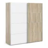 VERONA Sliding Wardrobes 180cm in Oak with White and Oak Doors, 2 Shelves