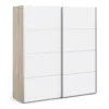 VERONA Sliding Wardrobe 180cm in Oak with White Doors and 5 Shelves