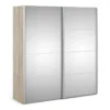 VERONA Sliding Wardrobe 180cm in Oak with 2 Mirror Doors and 5 Shelves