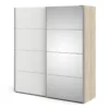 VERONA Sliding Wardrobe 180cm in Oak with White and Mirror Doors, 5 Shelves - Image 10