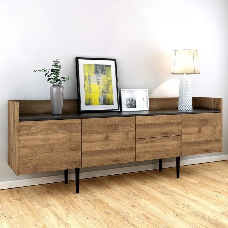 PRIME UNIT Sideboard 2 Drawers 3 Doors in Walnut and Black
