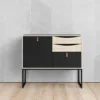 STUBBE Sideboard 1 Door 3 Drawers in Matt Black and Oak - Image 7