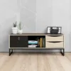 STUBBE TV Unit 1+2 Drawers with Open Shelf in Matt Black and Oak - Image 10