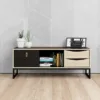 STUBBE TV Unit 1+2 Drawers with Open Shelf in Matt Black and Oak - Image 8
