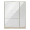 SHOES Shoe Cabinet 3 Tilting Doors 2 Layers + 1 Door in Oak Structure and White High Gloss - Image 9
