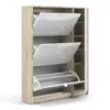 SHOES Shoe Cabinet 3 Tilting Doors 2 Layers + 1 Door in Oak Structure and White High Gloss - Image 7