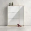 SHOES Shoe Cabinet 3 Tilting Doors 2 Layers + 1 Door in Oak Structure and White High Gloss - Image 6