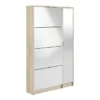 SHOES Shoe Cabinet 4 Mirror Tilting Doors 2 Layers + 1 Mirror Door in Oak Structure and White High Gloss